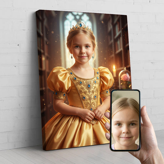 The Beauty Princess Custom Portrait - Personalized Canvas Wall Art for Girls
