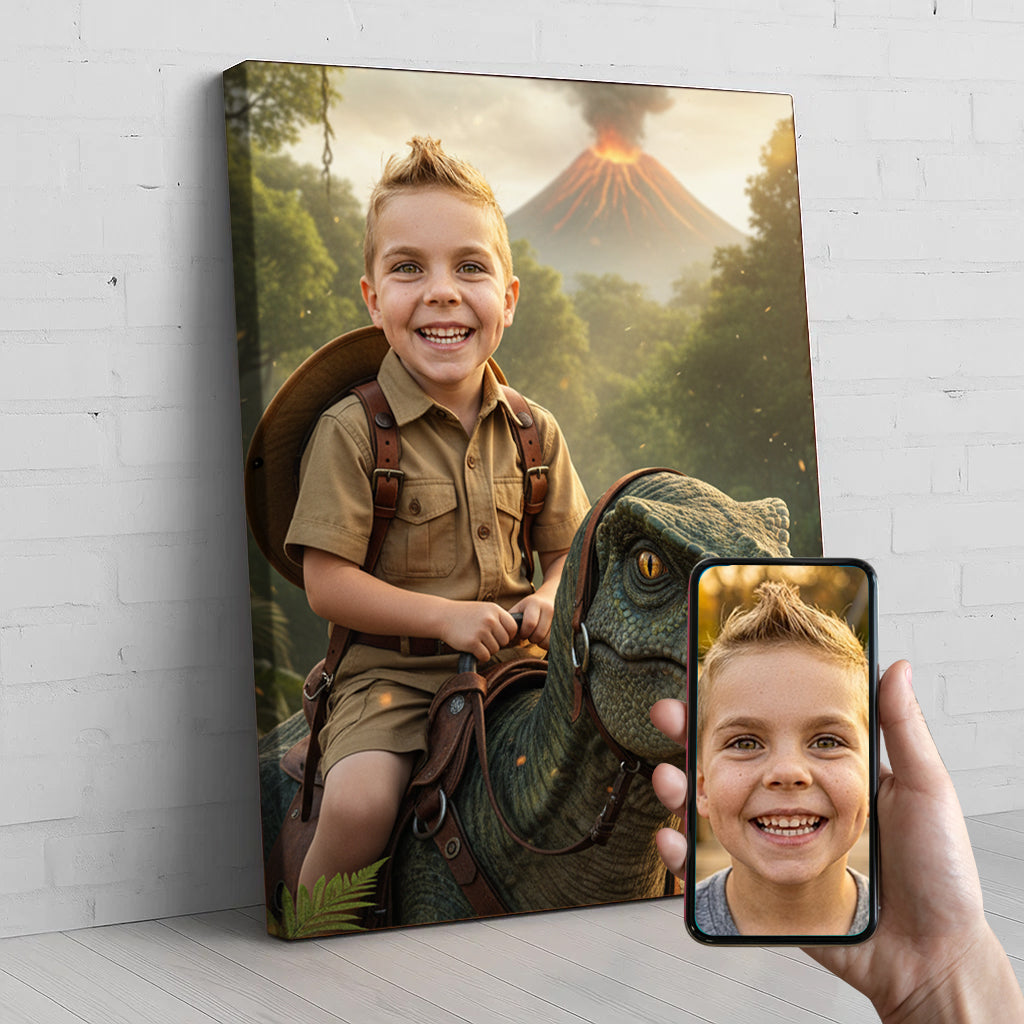The Dino Rider Custom Portrait - Personalized Canvas Wall Art for Kids
