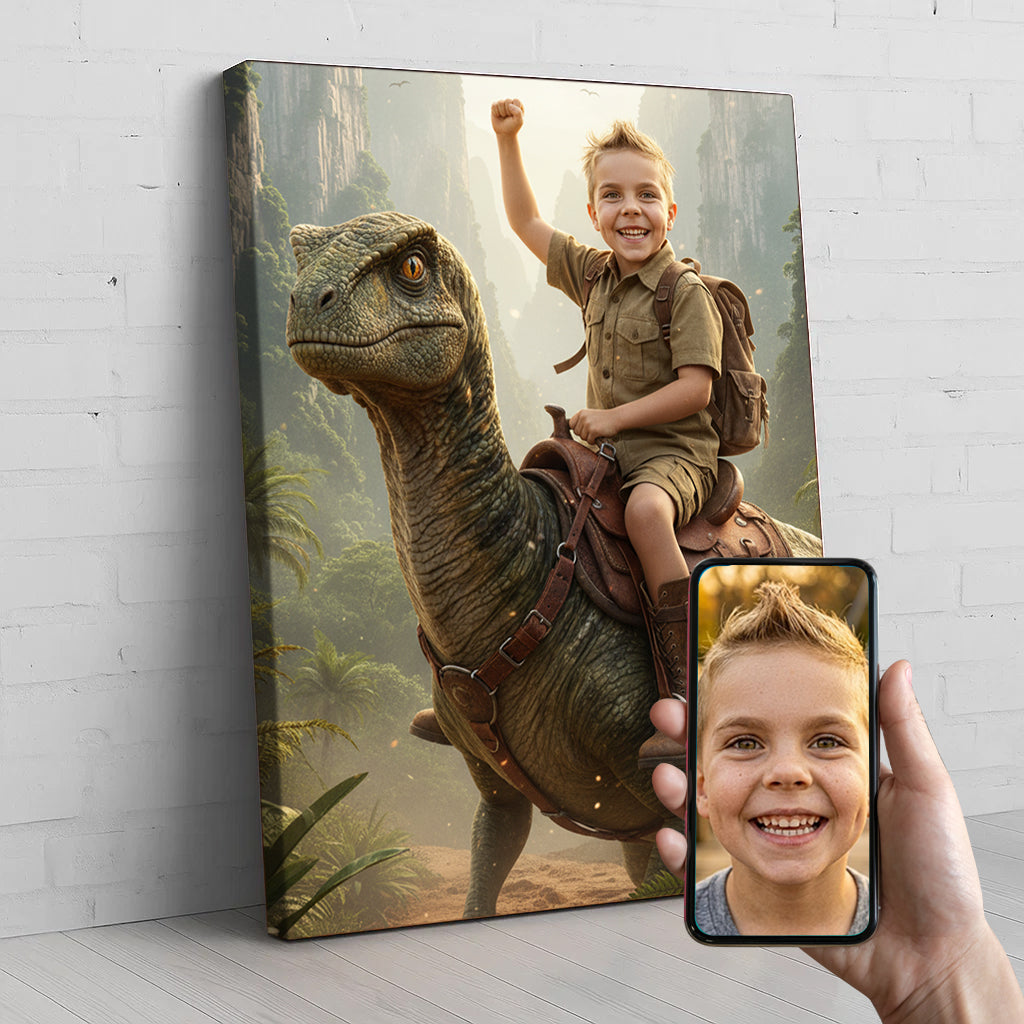 The Dino Tamper Custom Portrait - Personalized Canvas Wall Art for Kids