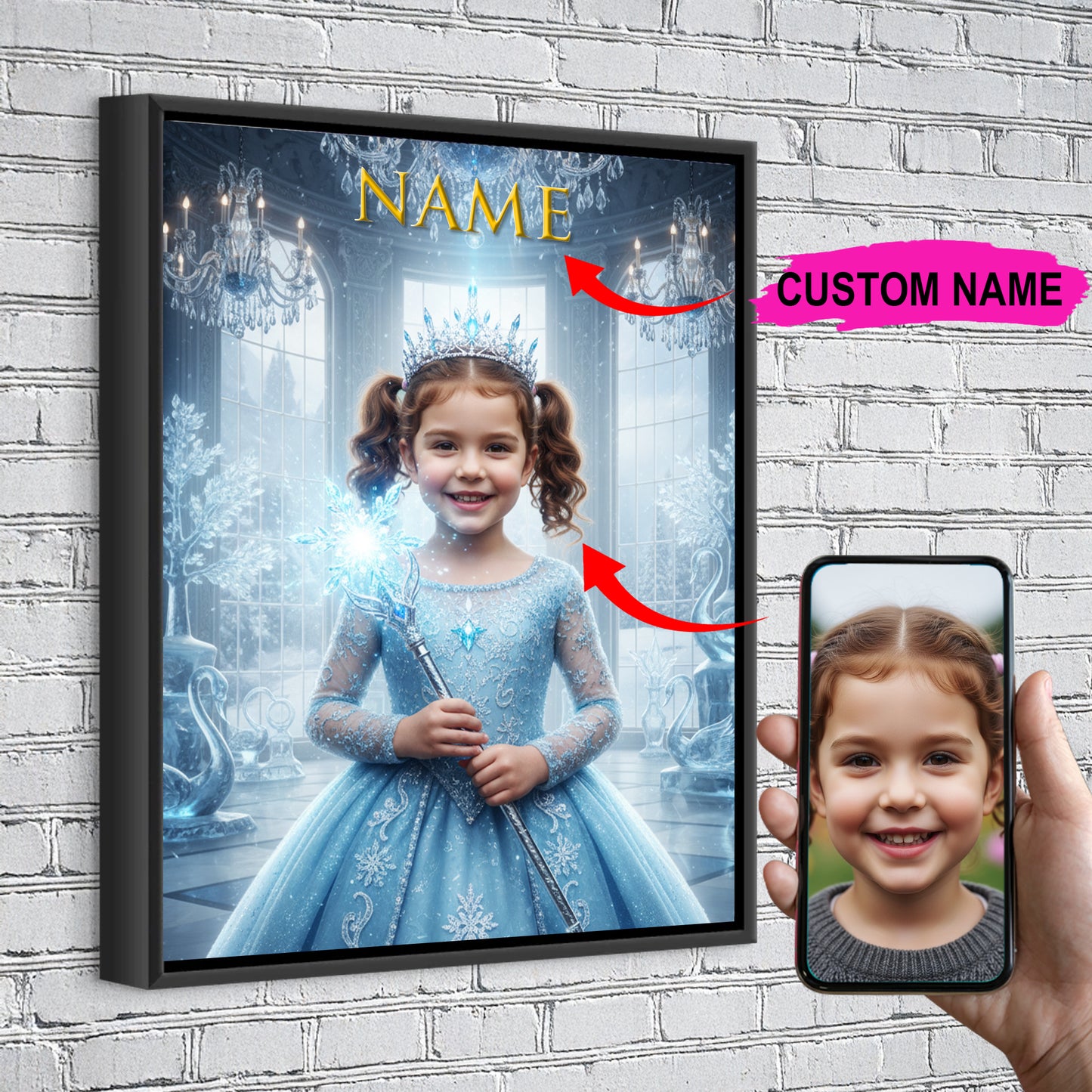 Winter Princess Custom Portrait - Personalized Canvas Wall Art for Kids