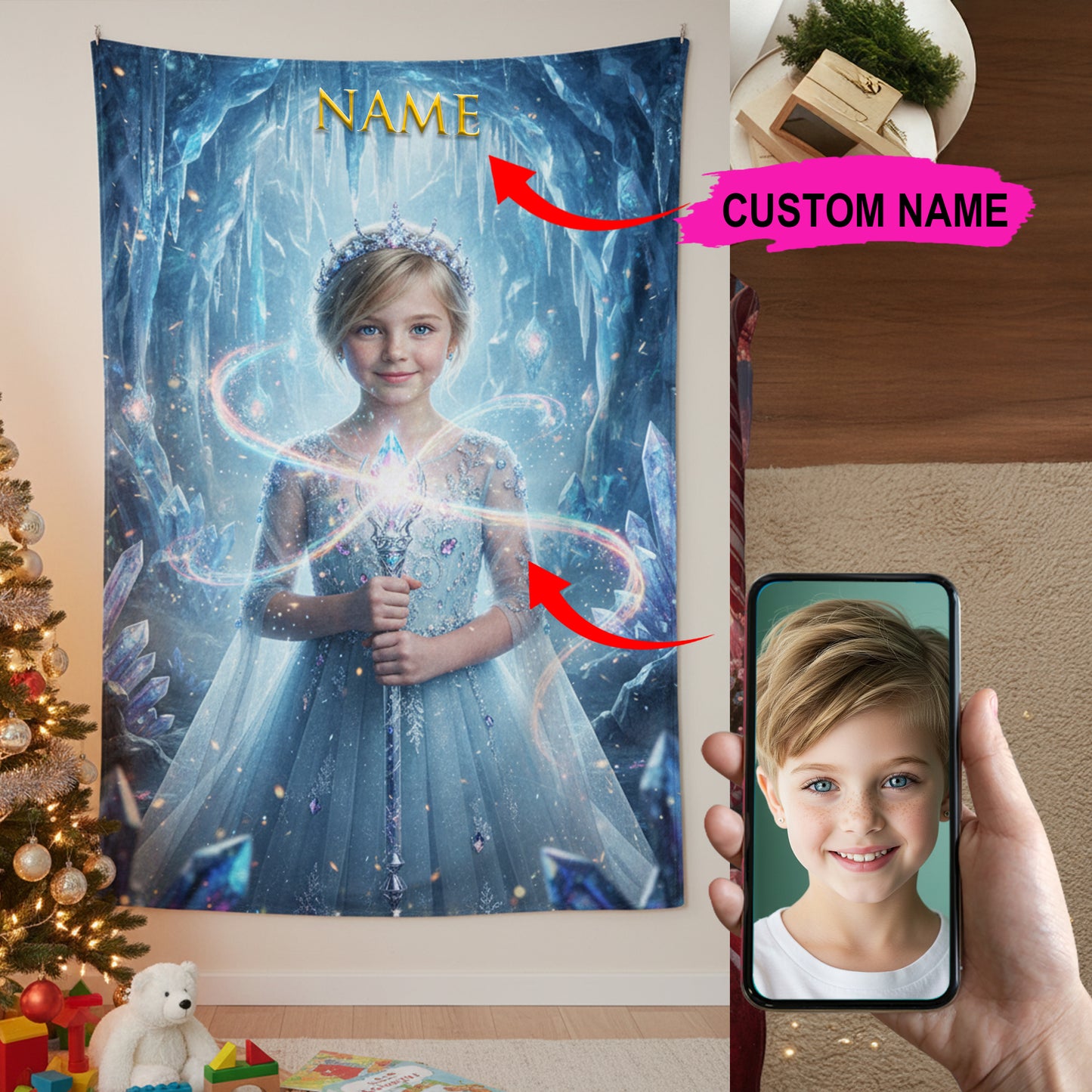 Crystal Grotto Princess Custom Photo + Name Blanket For Kid