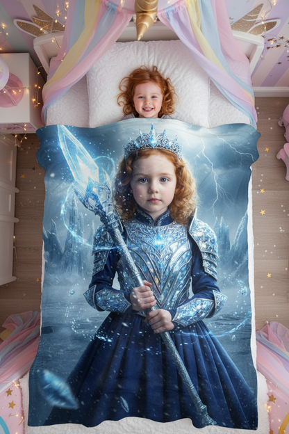 Ice Princess Warrior Custom Photo + Name Blanket For Kid