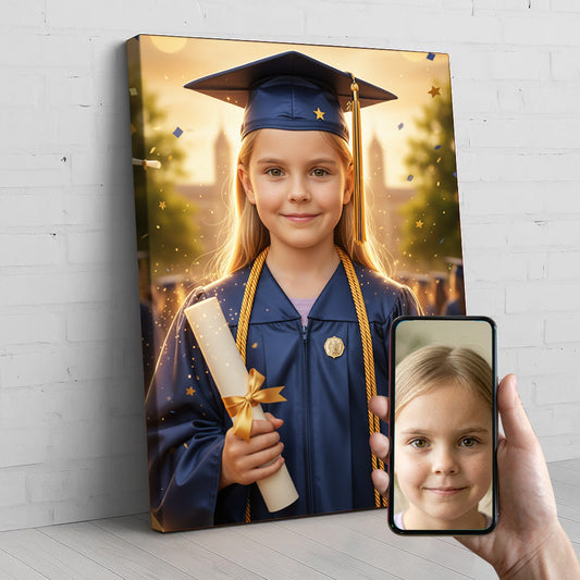 Kid Graduation Princess Custom Portrait - Personalized Canvas Wall Art for Kids