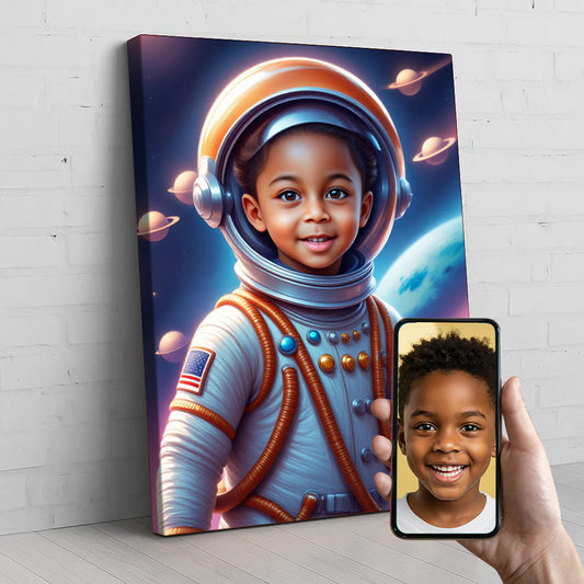 Space Astronaut Custom Portrait - Personalized Canvas Wall Art for Kids