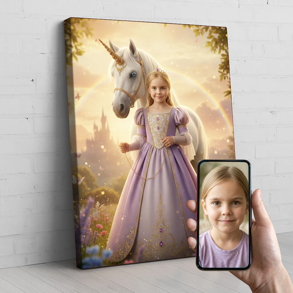 The Pink Princess Custom Portrait - Personalized Canvas Wall Art for Girls